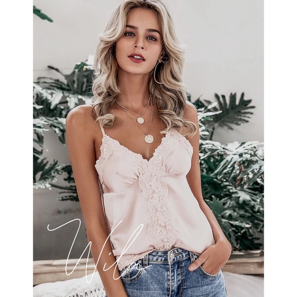 WILA Tops - satin lace tank blush pink  745948
